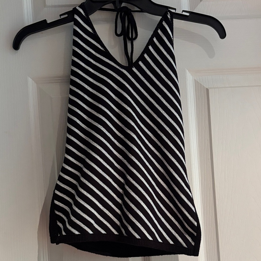 Black and White Striped Women's Halter Top
